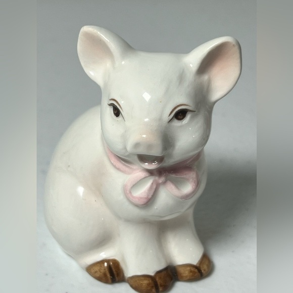 VTG Takakashi Pigs Salt & Pepper Shakers Pink Bow Farmhouse Cottage Core Japan - Picture 12 of 13